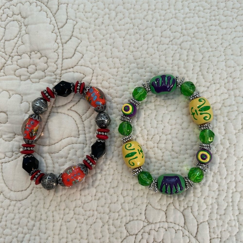 Colorful Beaded Art Glass Bracelet Set of 2